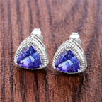 Natural Tanzanite Stud Earrings 4.22 Carats 14K White Gold