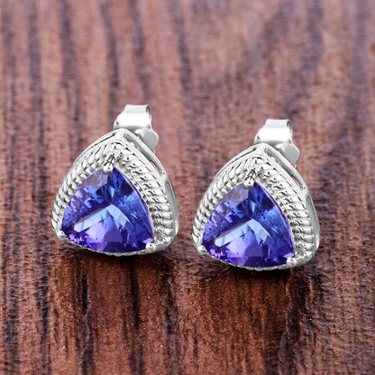 Natural Tanzanite Stud Earrings 4.22 Carats 14K White Gold