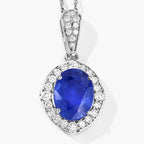 Blue Sapphire Pendant With Diamonds 3.96 Carats 18K White Gold