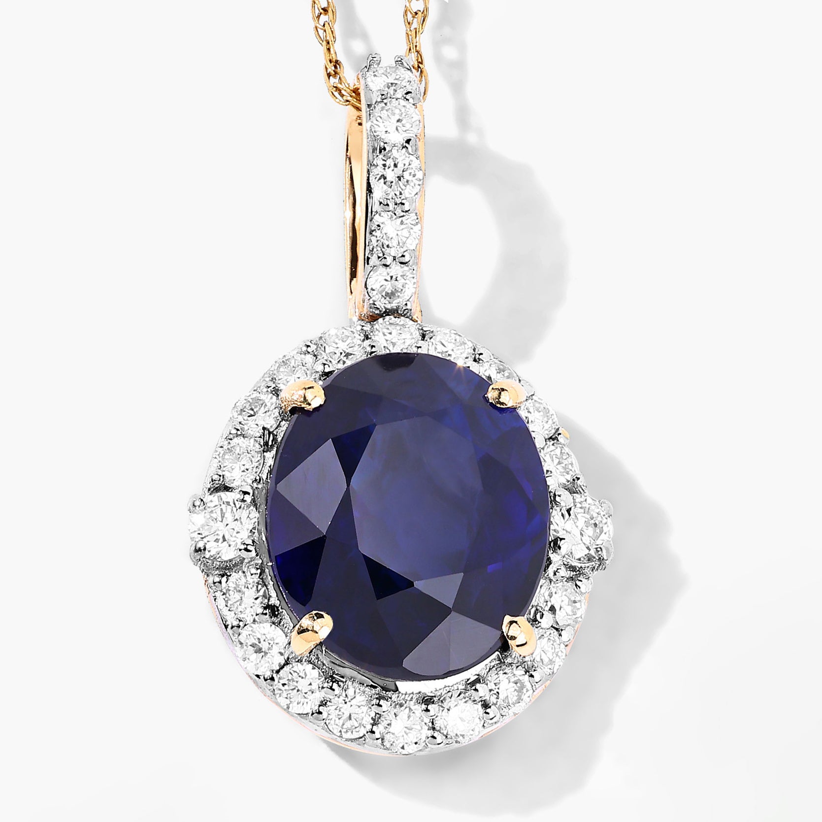 Blue Sapphire Pendant With Diamonds 2.54 Carats 18K Yellow Gold
