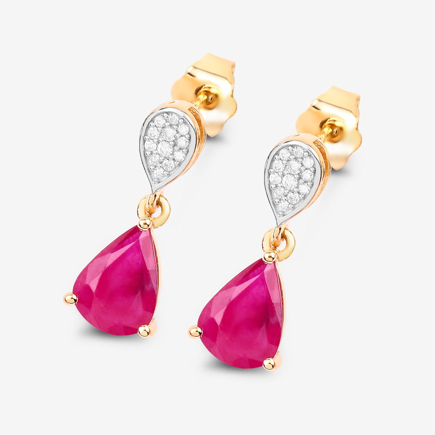Ruby Dangle Earrings Diamonds 2.45 Carats 10K Yellow Gold