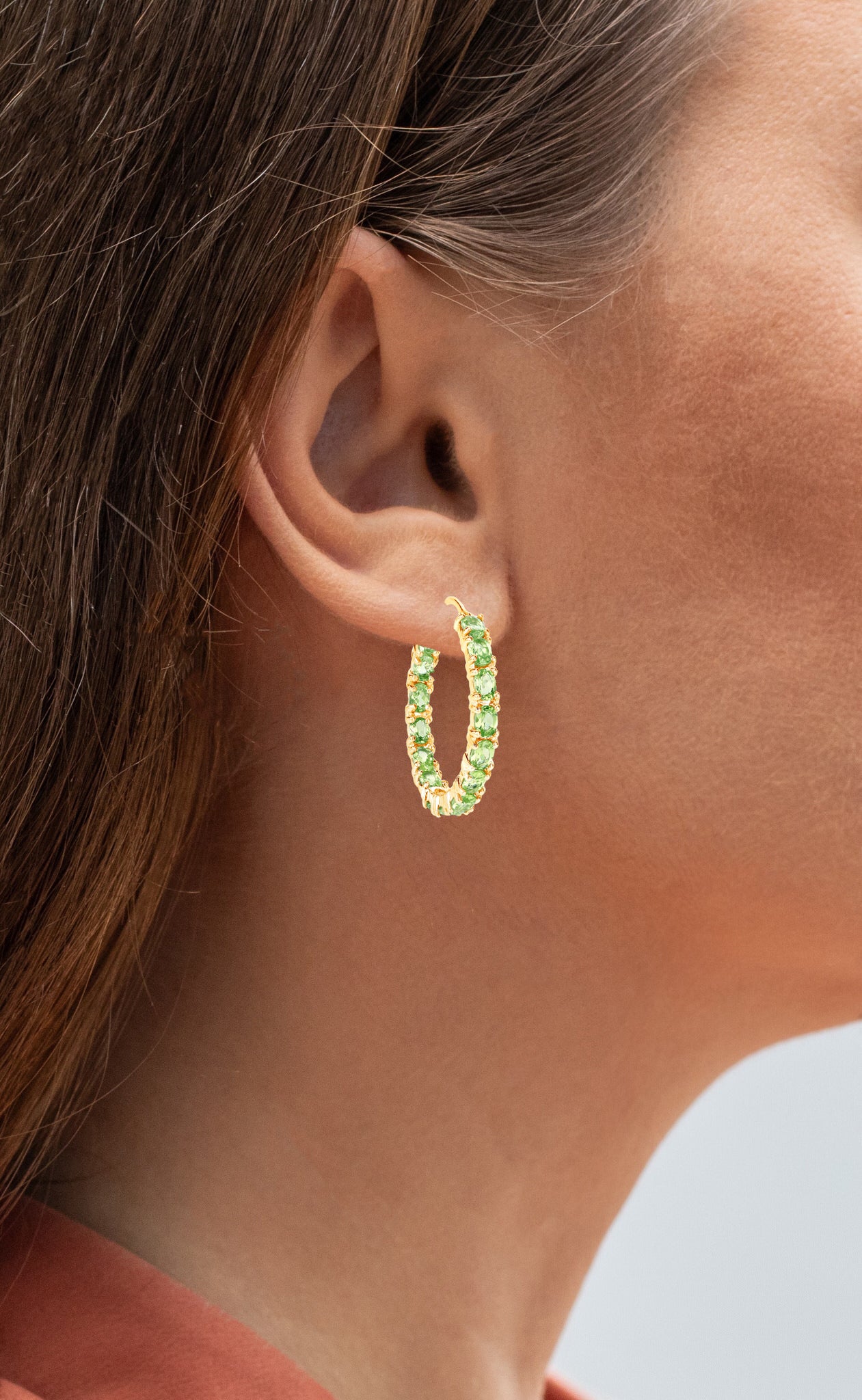 Natural Peridot Hoop Earrings 5.15 Carats 14K Yellow Gold Plated Silver