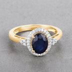 Blue Sapphire Ring With Diamonds 1.66 Carats 14K Yellow Gold