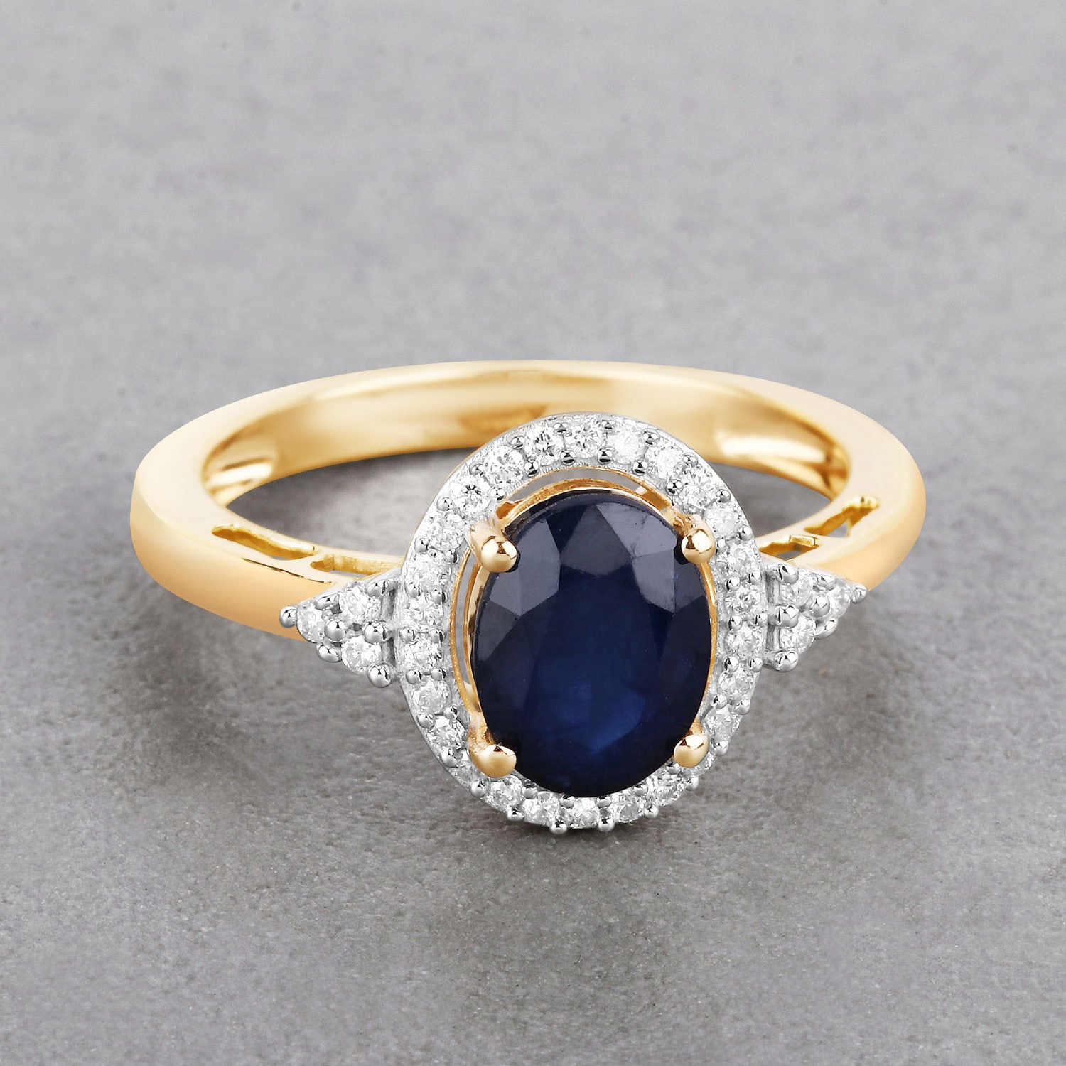 Blue Sapphire Ring With Diamonds 1.66 Carats 14K Yellow Gold