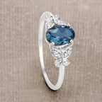 London Blue Topaz Butterfly Ring With Diamonds 0.9 Carats 14K White Gold