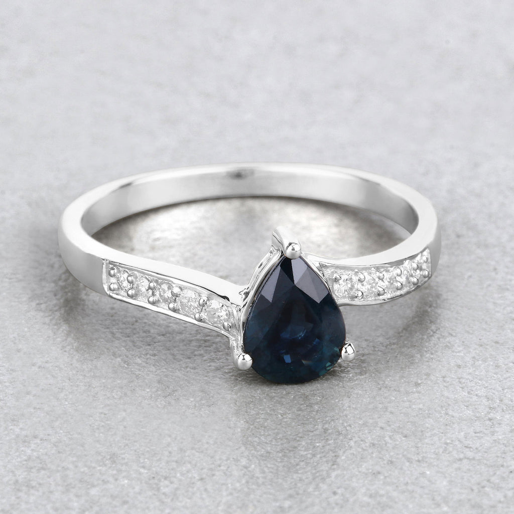 Blue Sapphire Ring With Diamonds 0.83 Carats 14K White Gold