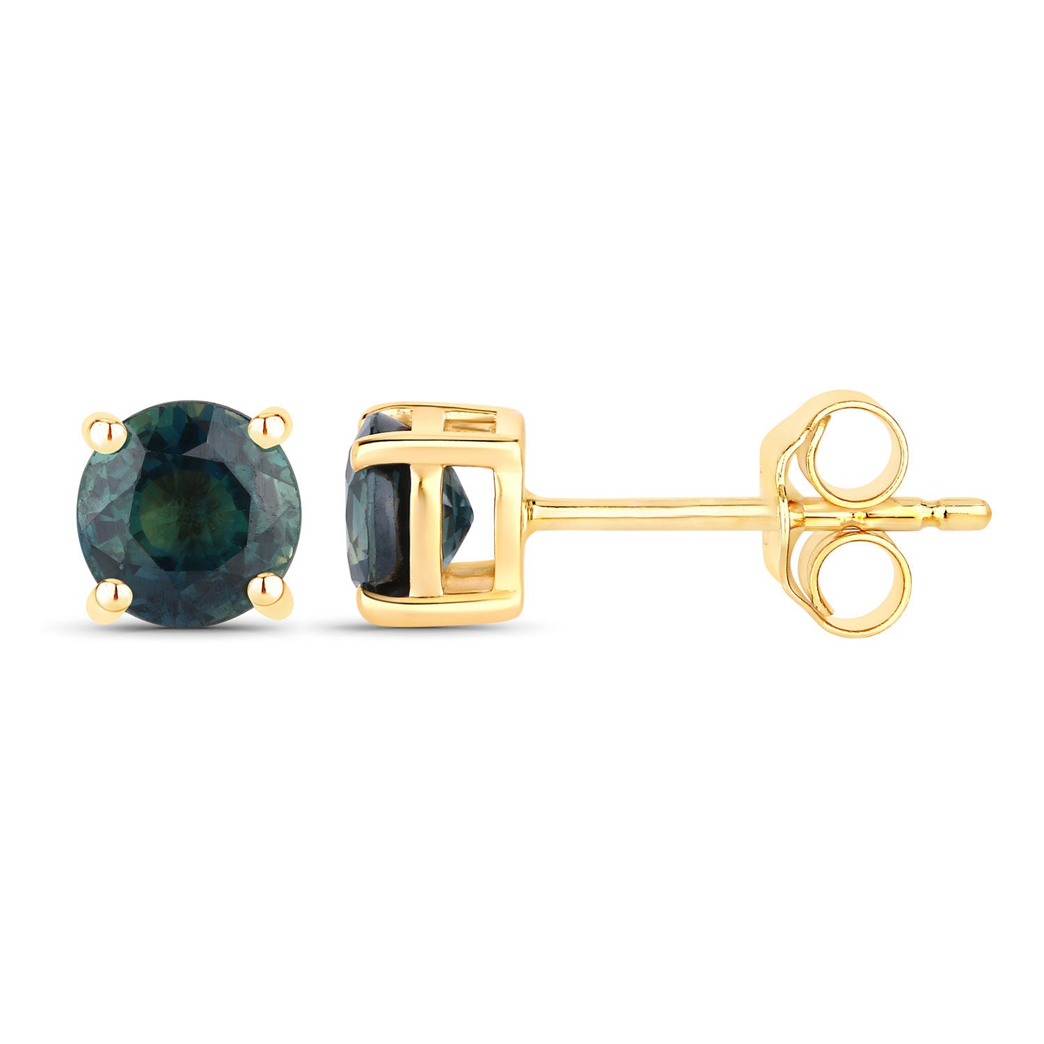 Blue Sapphire Stud Earrings 1.28 Carats 14K Yellow Gold
