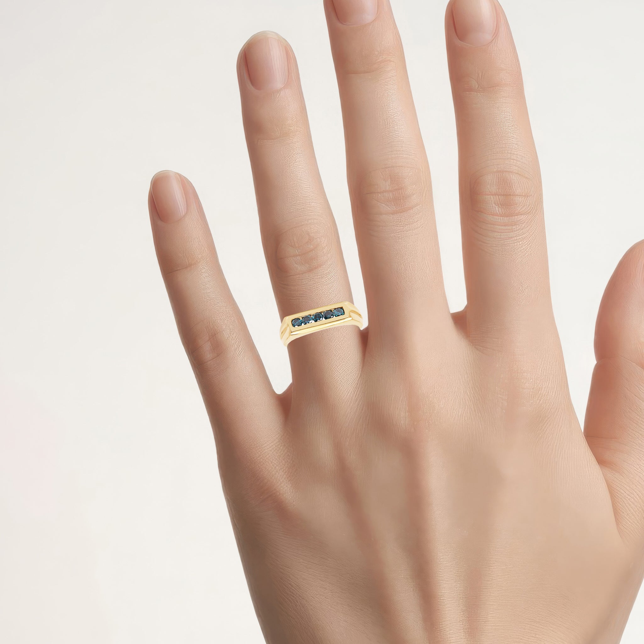 Blue Diamond Ring 0.38 Carats Gold Plated Silver