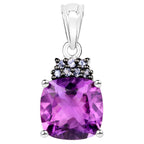 Amethyst Pendant With Natural Tanzanite 6.08 Carats Sterling Silver