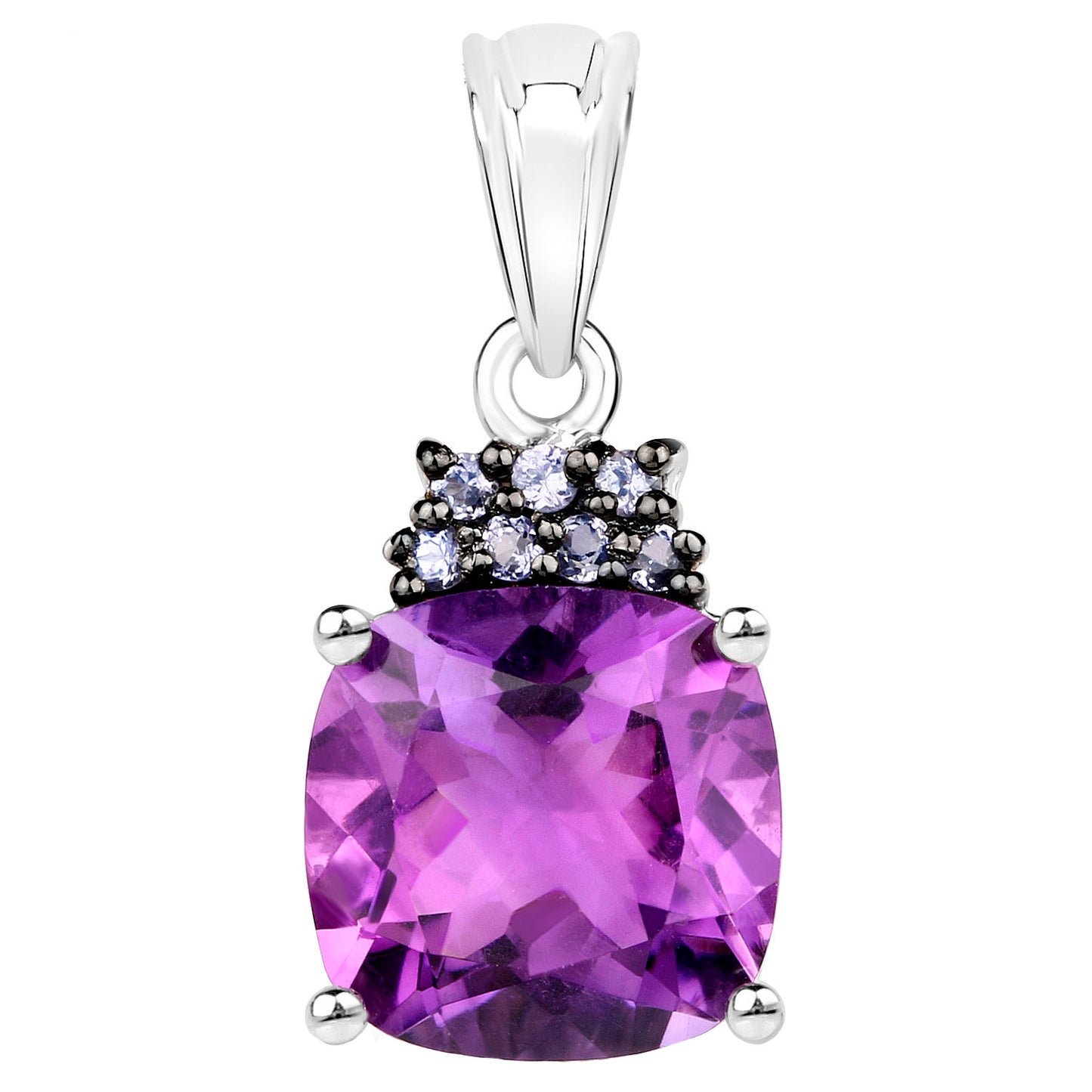 Amethyst Pendant With Natural Tanzanite 6.08 Carats Sterling Silver