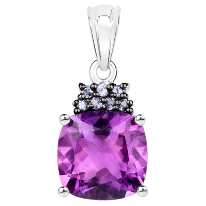 Amethyst Pendant With Natural Tanzanite 6.08 Carats Sterling Silver