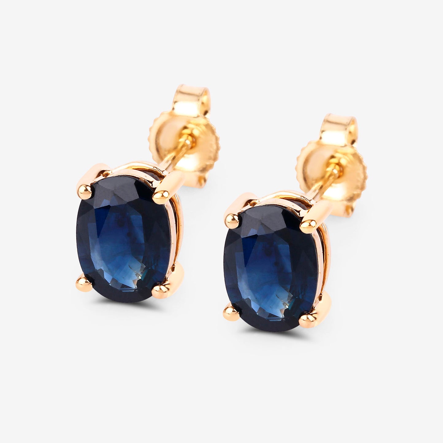 Blue Sapphire Stud Earrings 1.88 Carats 10K Yellow Gold
