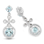 Aquamarine Dangle Earrings 4.4 Carats Rhodium Plated Silver