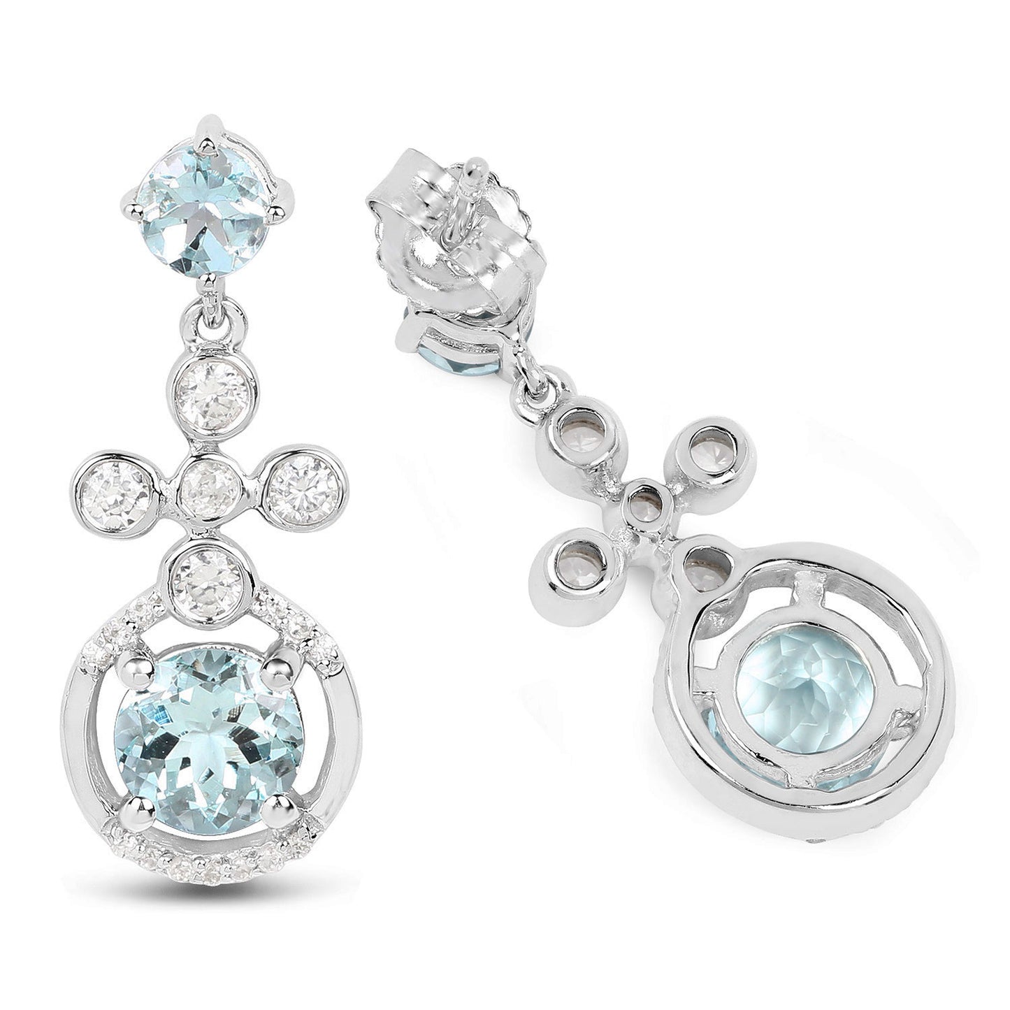 Aquamarine Dangle Earrings 4.4 Carats Rhodium Plated Silver