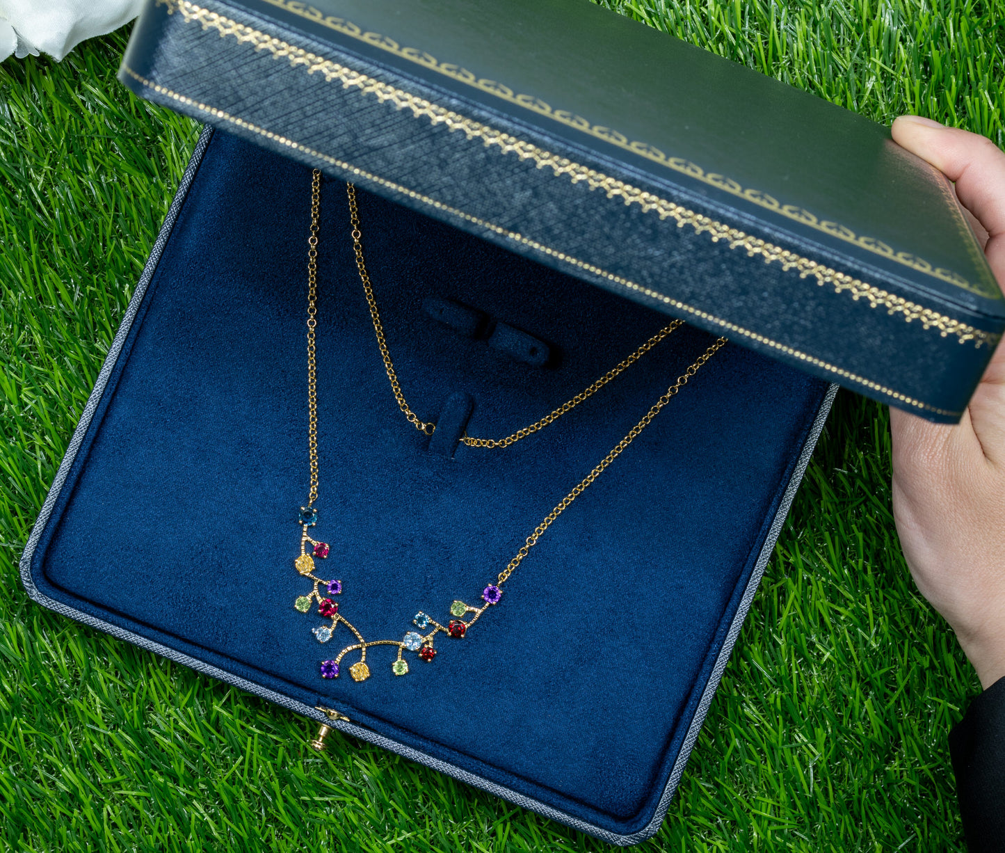 Multicolored Natural Gemstones Necklace 6.2 Carats 18K Yellow Gold Plated Silver