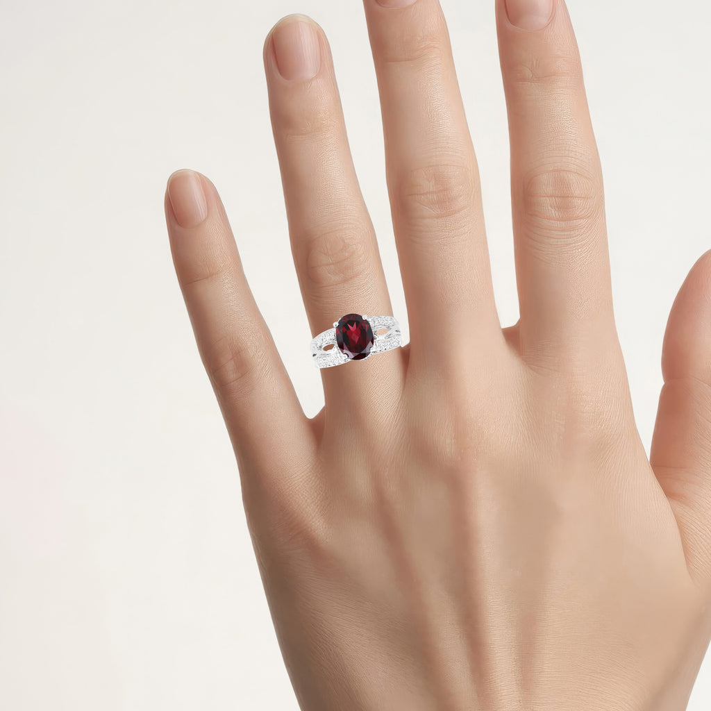 Rhodolite Garnet Ring With White Topaz 3.2 Carats Sterling Silver