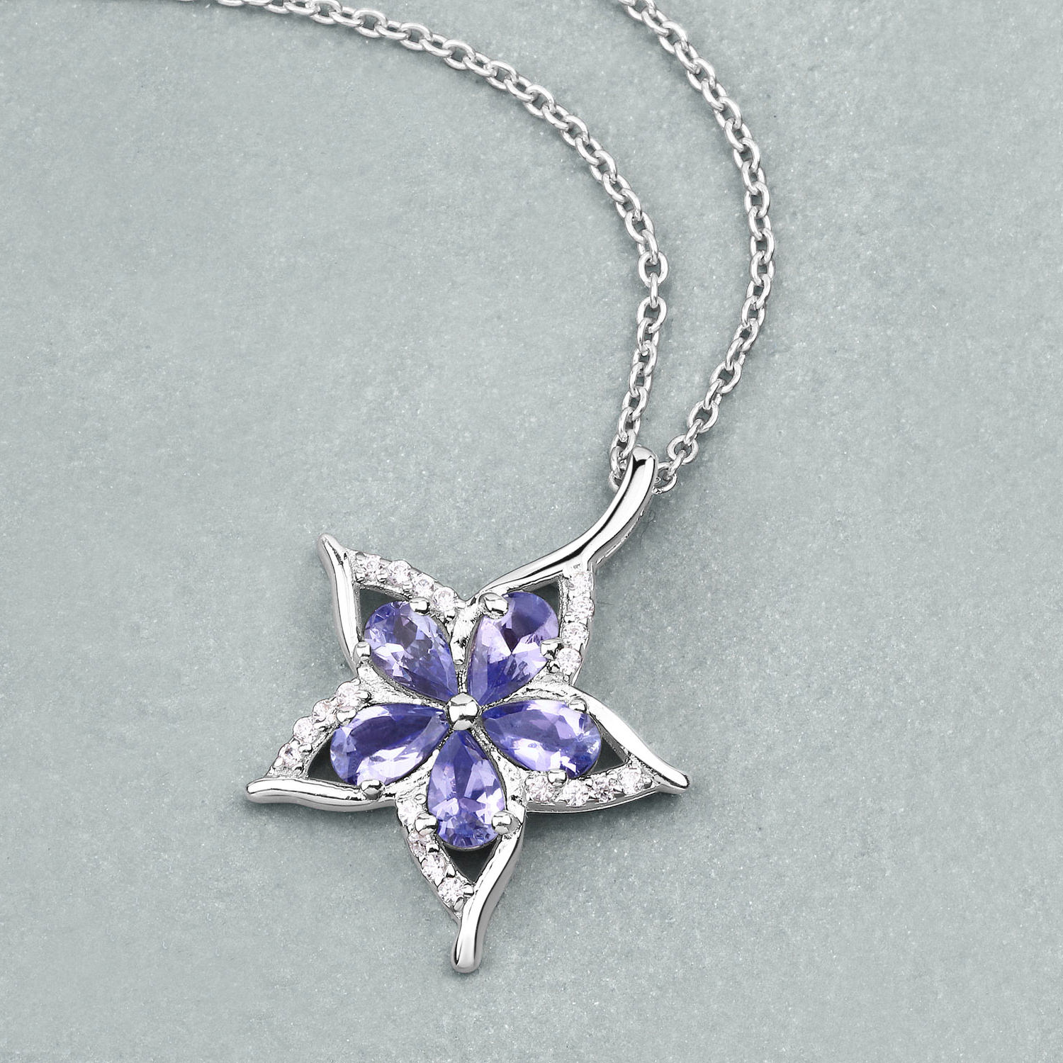 Tanzanite Star Pendant With White Zircon 1.14 Carats Sterling Silver