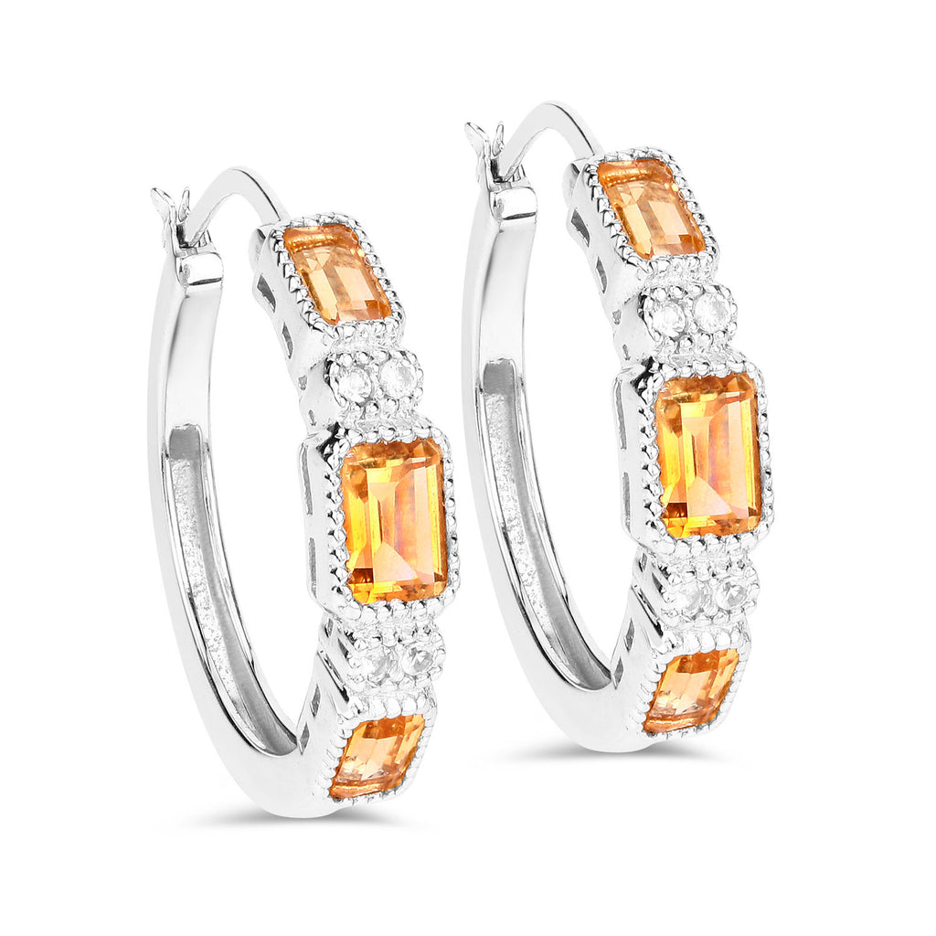 Citrine Earrings With White Topaz 2.84 Carats Sterling Silver