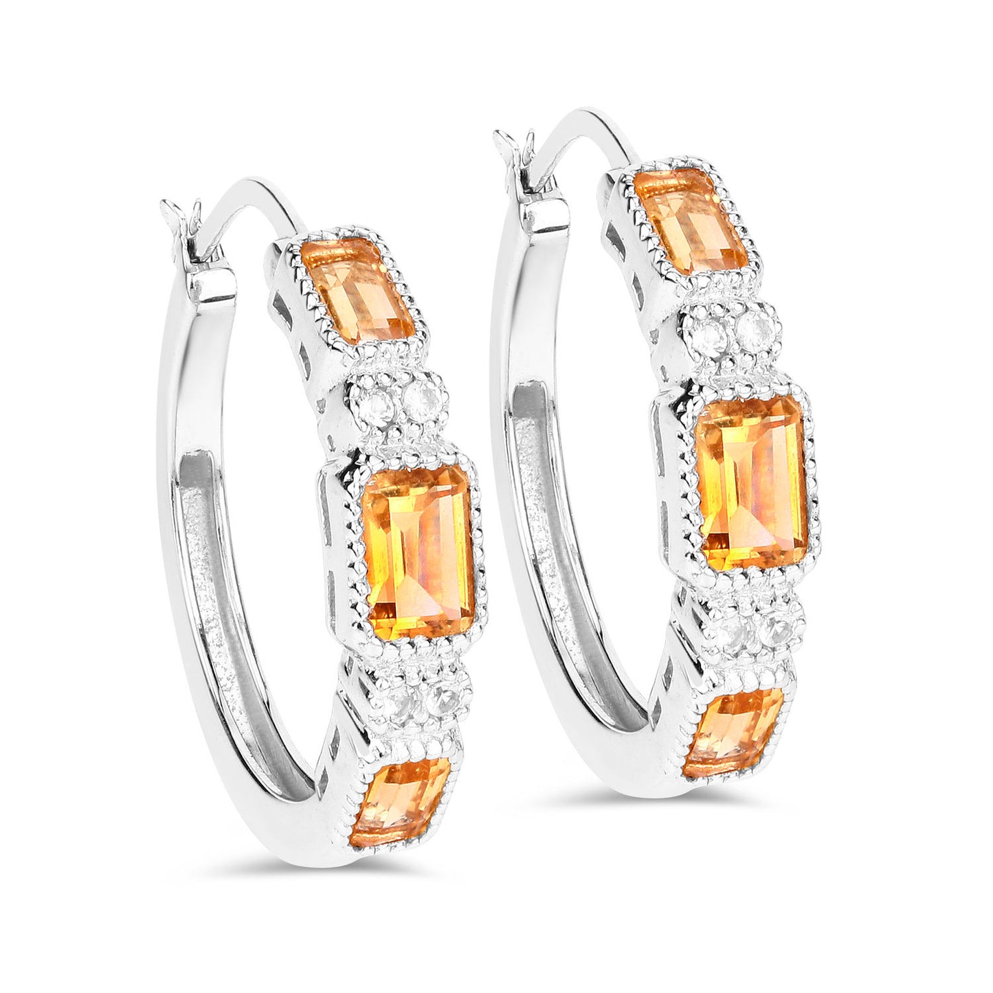 Citrine Earrings With White Topaz 2.84 Carats Sterling Silver