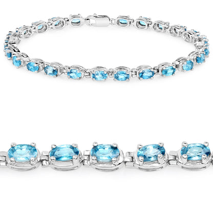 Blue Zircon Tennis Bracelet 7.9 Carats Silver
