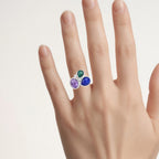 Lapis Ring With Charoite and Malachite 11.2 Carats Sterling Silver