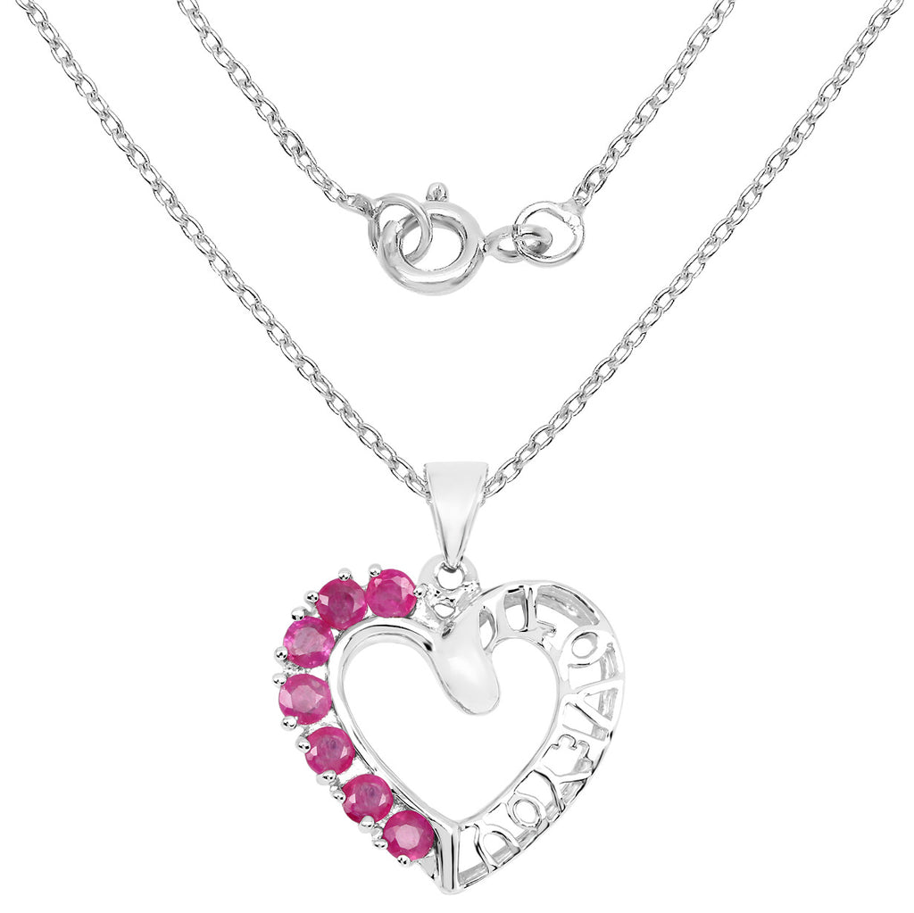 Ruby Heart Pendant 0.9 Carats Sterling Silver