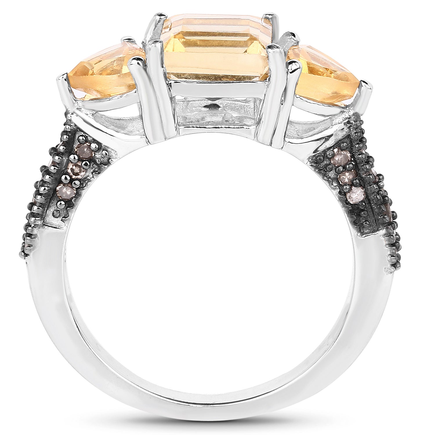 Citrine Ring With Champagne Diamonds 2.64 Carats Sterling Silver