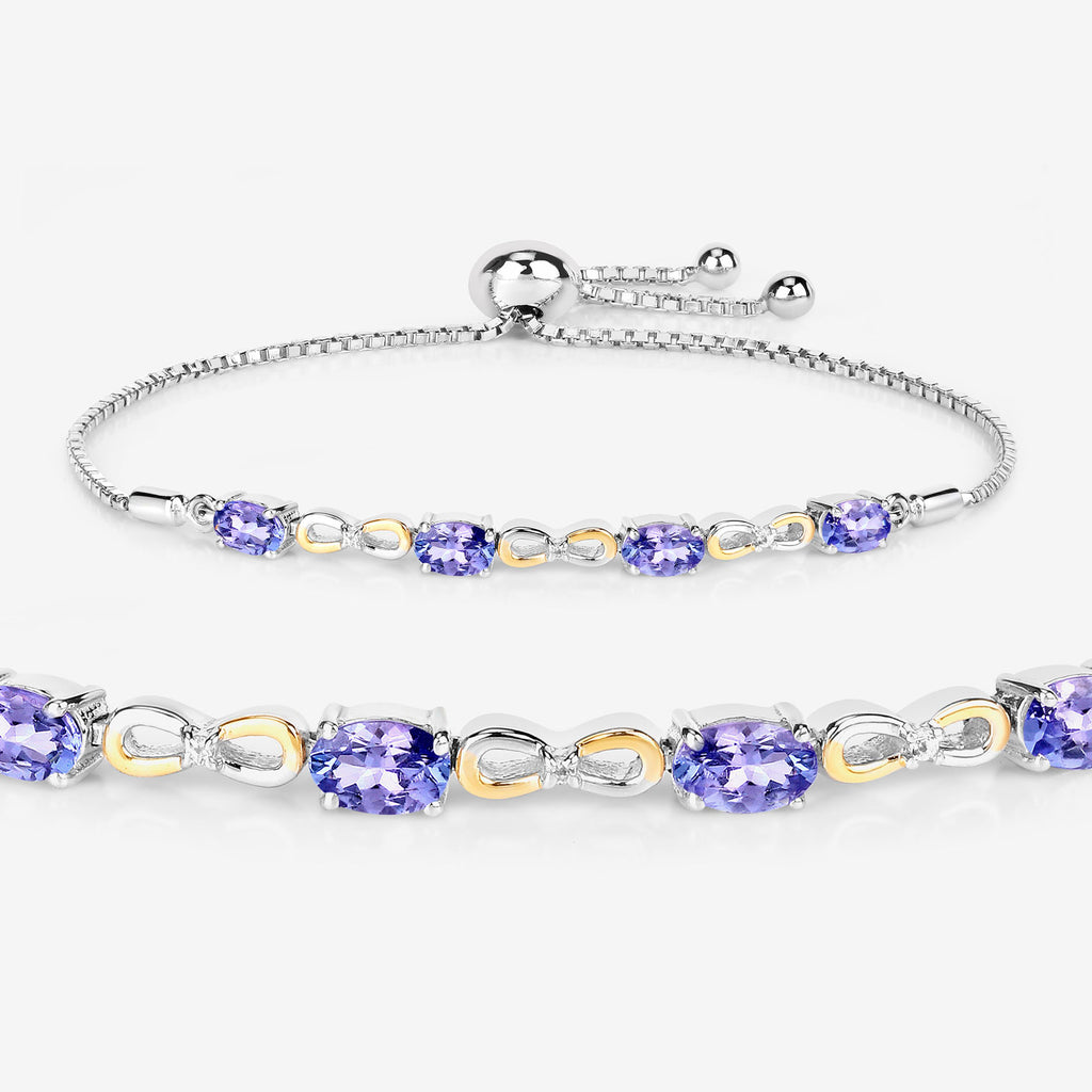 Tanzanite Bracelet With White Topaz 1.78 Carats Gold Plated Sterling Silver
