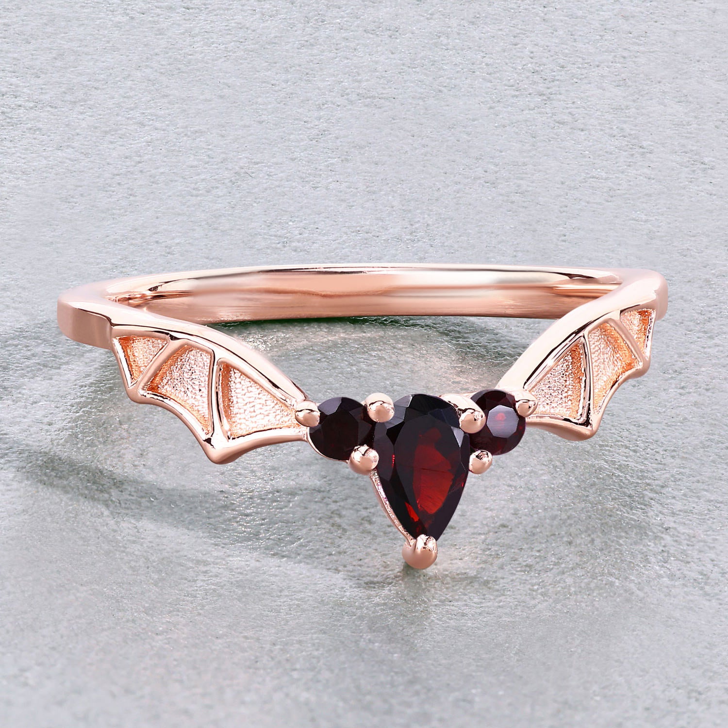 Garnet Bat Ring 0.3 Carats Gold Plated Silver
