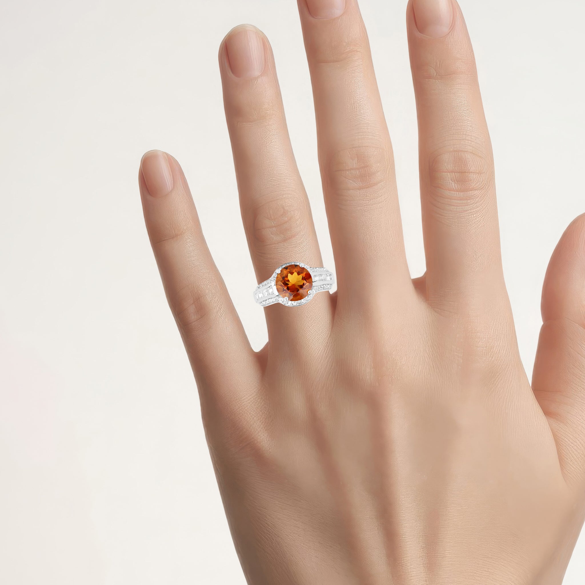 Citrine Ring With White Topaz 2.76 Carats Sterling Silver