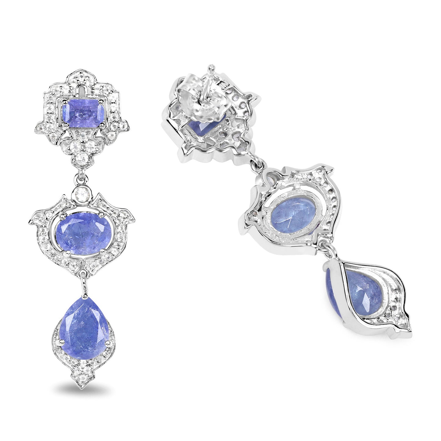Tanzanite Dangle Earrings White Topaz 9.55 Carats Sterling Silver