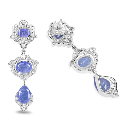Tanzanite Dangle Earrings White Topaz 9.55 Carats Sterling Silver