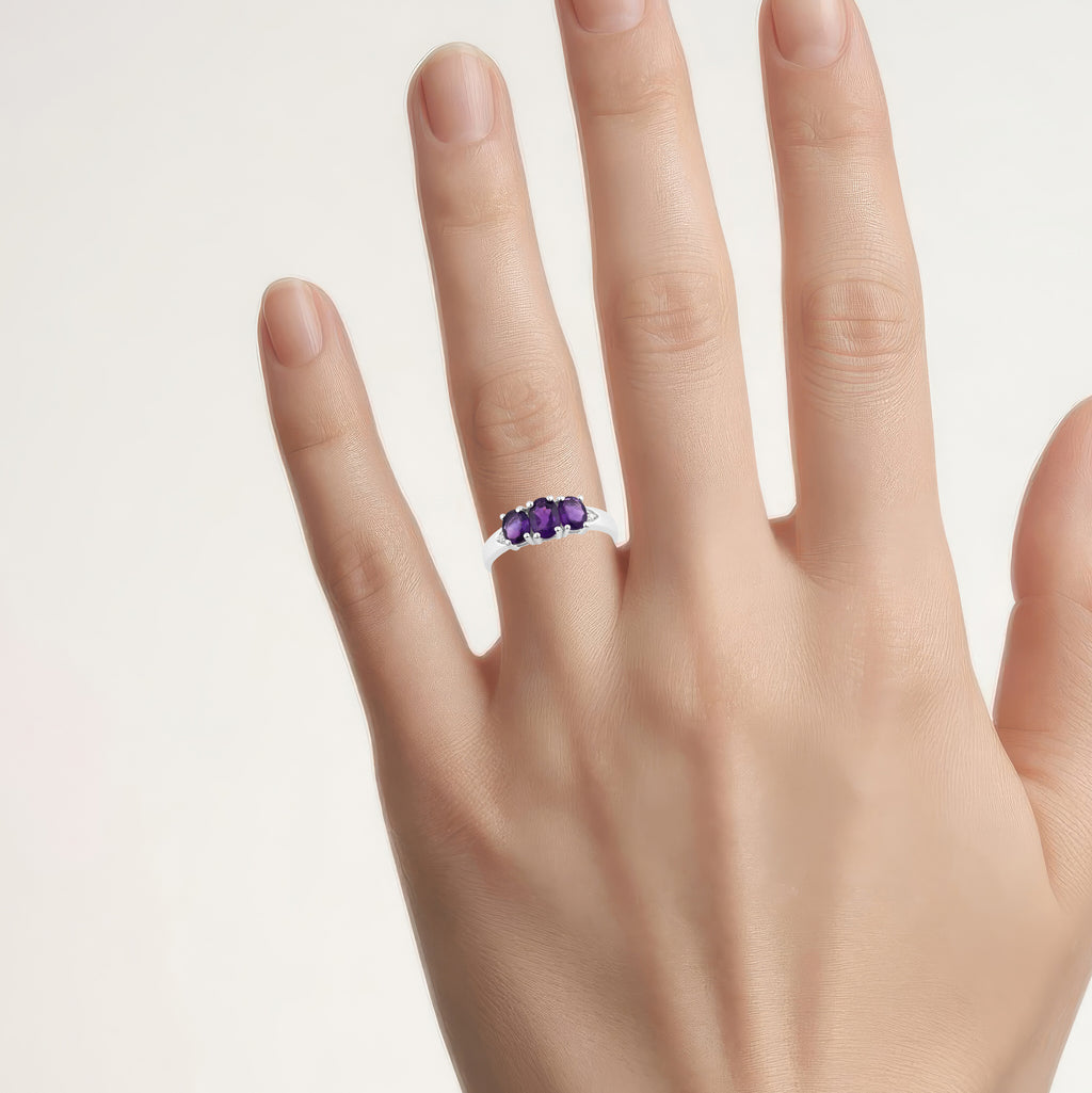 Amethyst Ring With Diamonds 1.03 Carats Sterling Silver