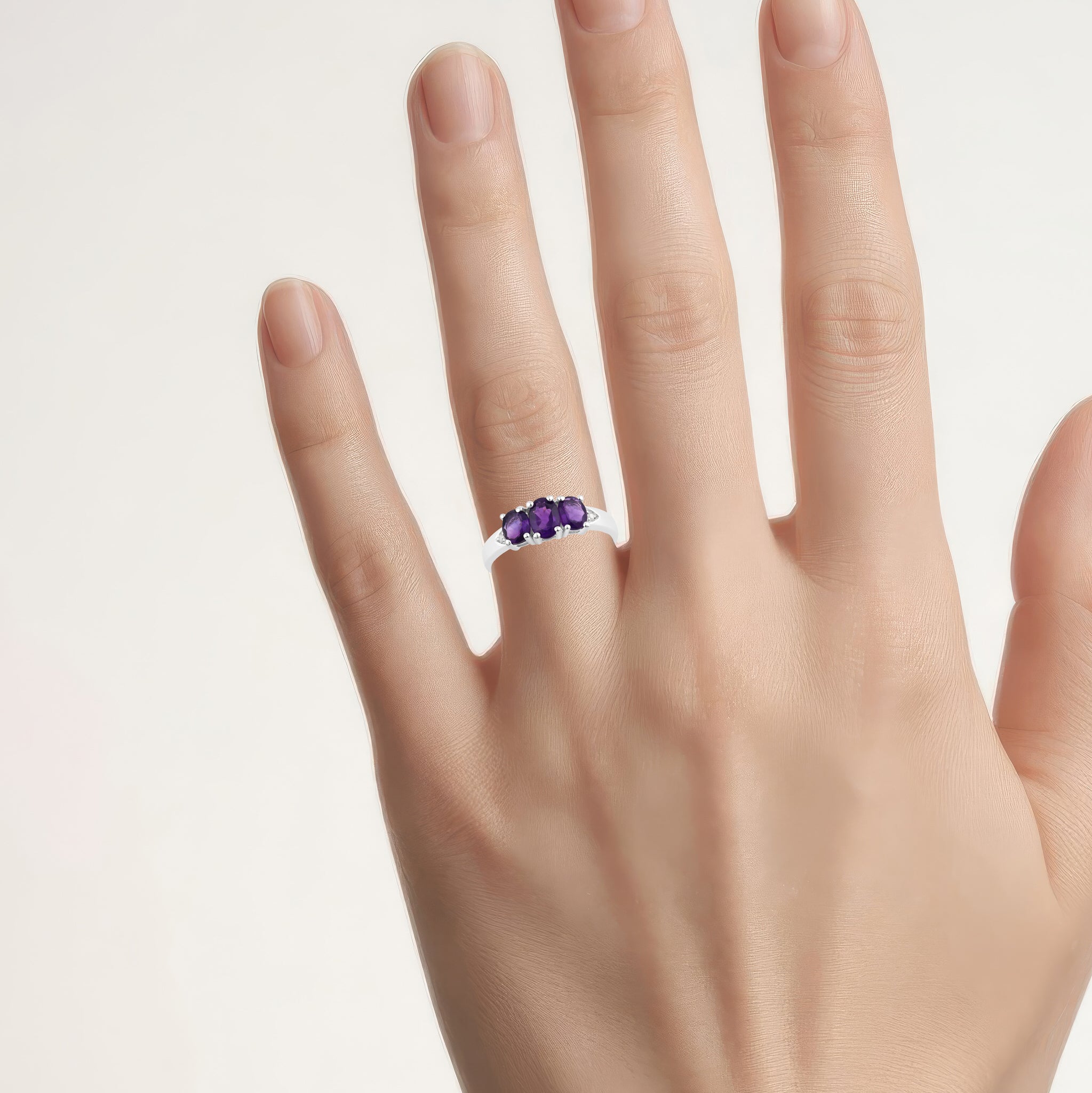 Amethyst Ring With Diamonds 1.03 Carats Sterling Silver