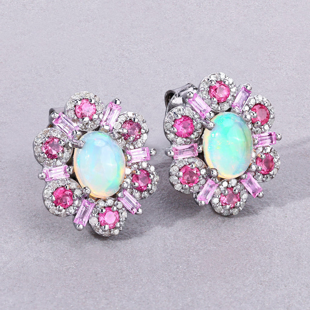 Natural Mixed Gemstones Earrings 3.78 Carats Sterling Silver
