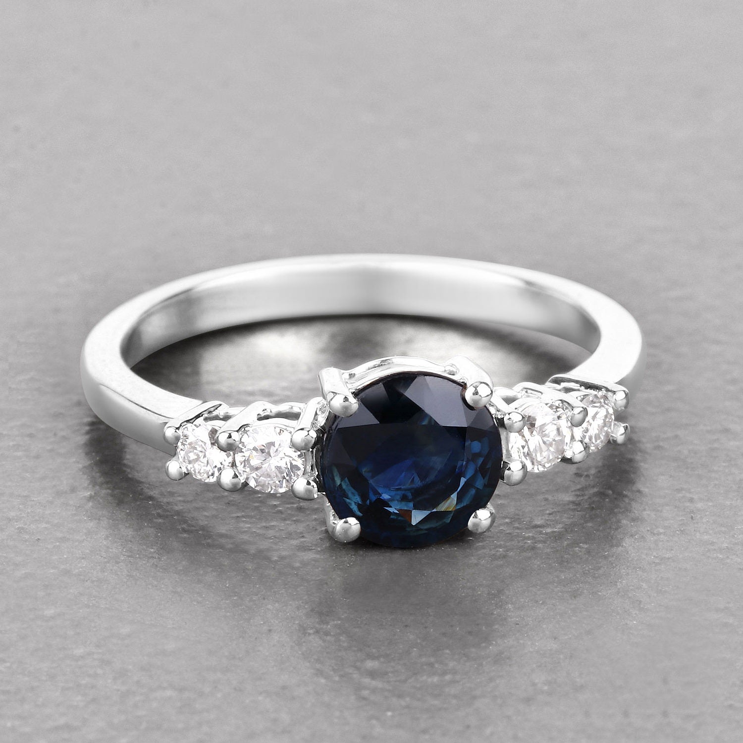 Blue Sapphire Ring With Diamonds 1.32 Carats 14K White Gold