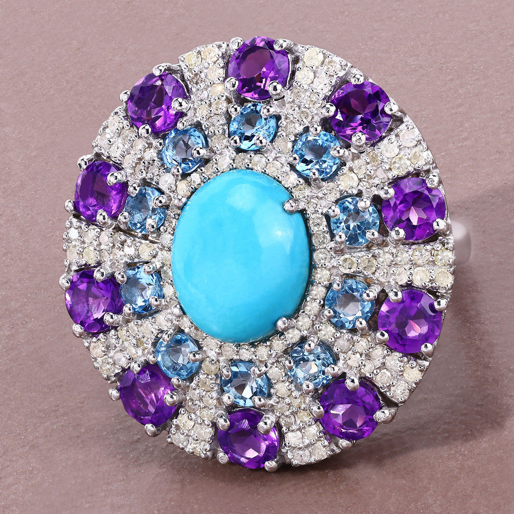 Turquoise Ring With Amethyst 8.3 Carats Sterling Silver