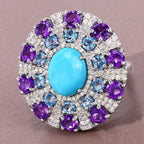 Turquoise Ring With Amethyst 8.3 Carats Sterling Silver