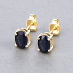 Blue Sapphire Stud Earrings 0.94 Carats 10K Yellow Gold