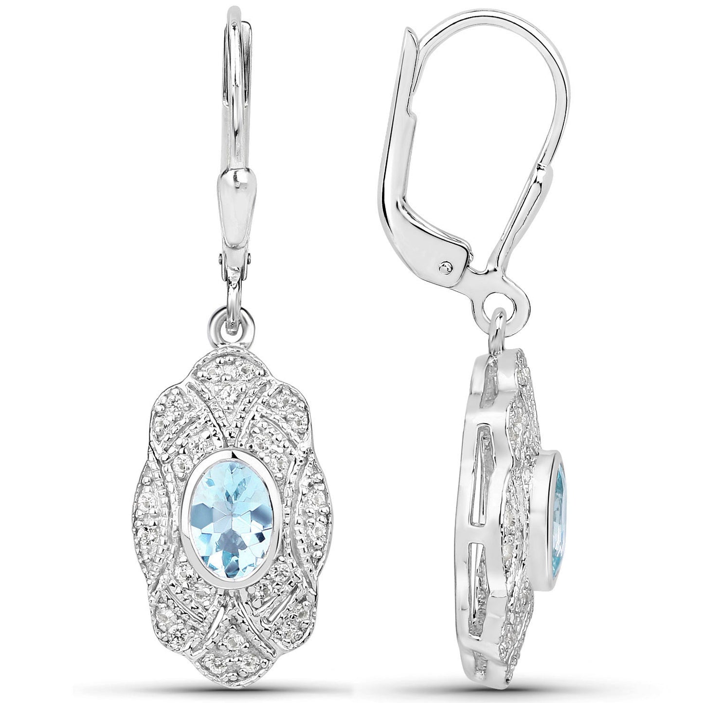 Aquamarine Earrings With White Topaz 0.92 Carats Sterling Silver