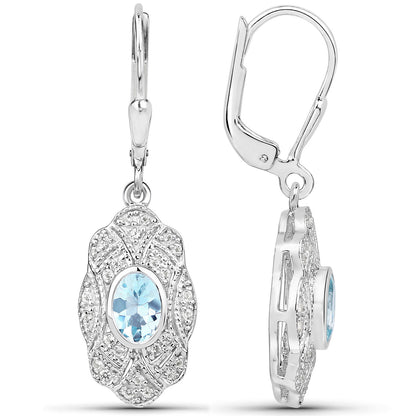 Aquamarine Earrings With White Topaz 0.92 Carats Sterling Silver