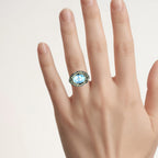 Blue Topaz Ring With Peridot 7.76 Carats Sterling Silver