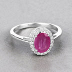 Ruby Ring With Diamonds 1.8 Carats 14K White Gold