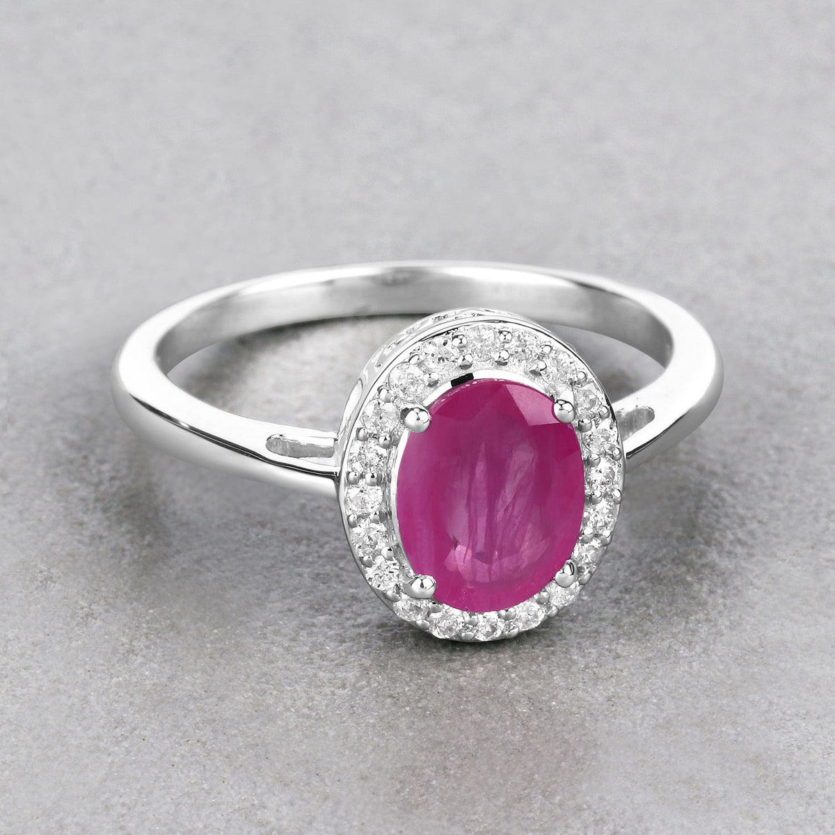 Ruby Ring With Diamonds 1.8 Carats 14K White Gold