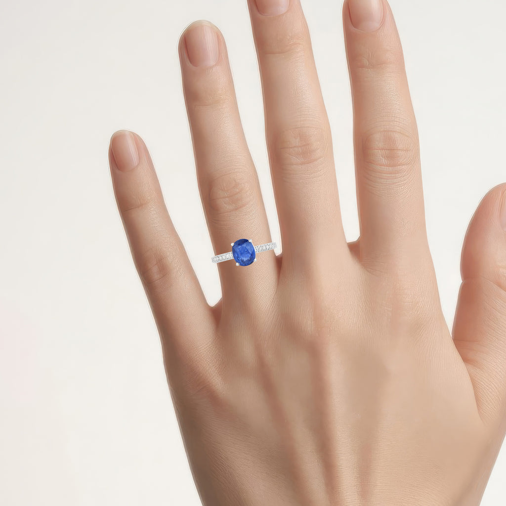 Blue Sapphire Ring With Diamonds 2.6 Carats 18K White Gold
