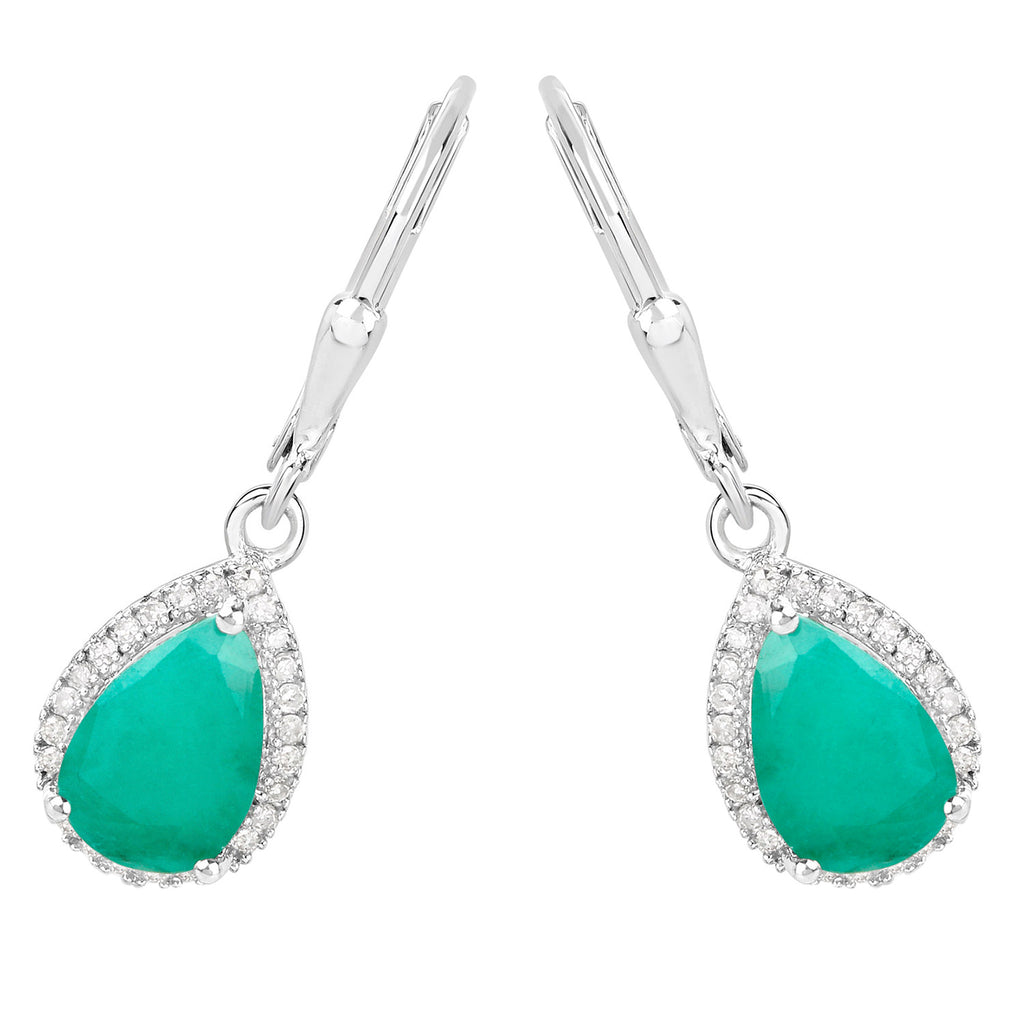 Natural Emerald Earrings With Diamonds 3.02 Carats Sterling Silver