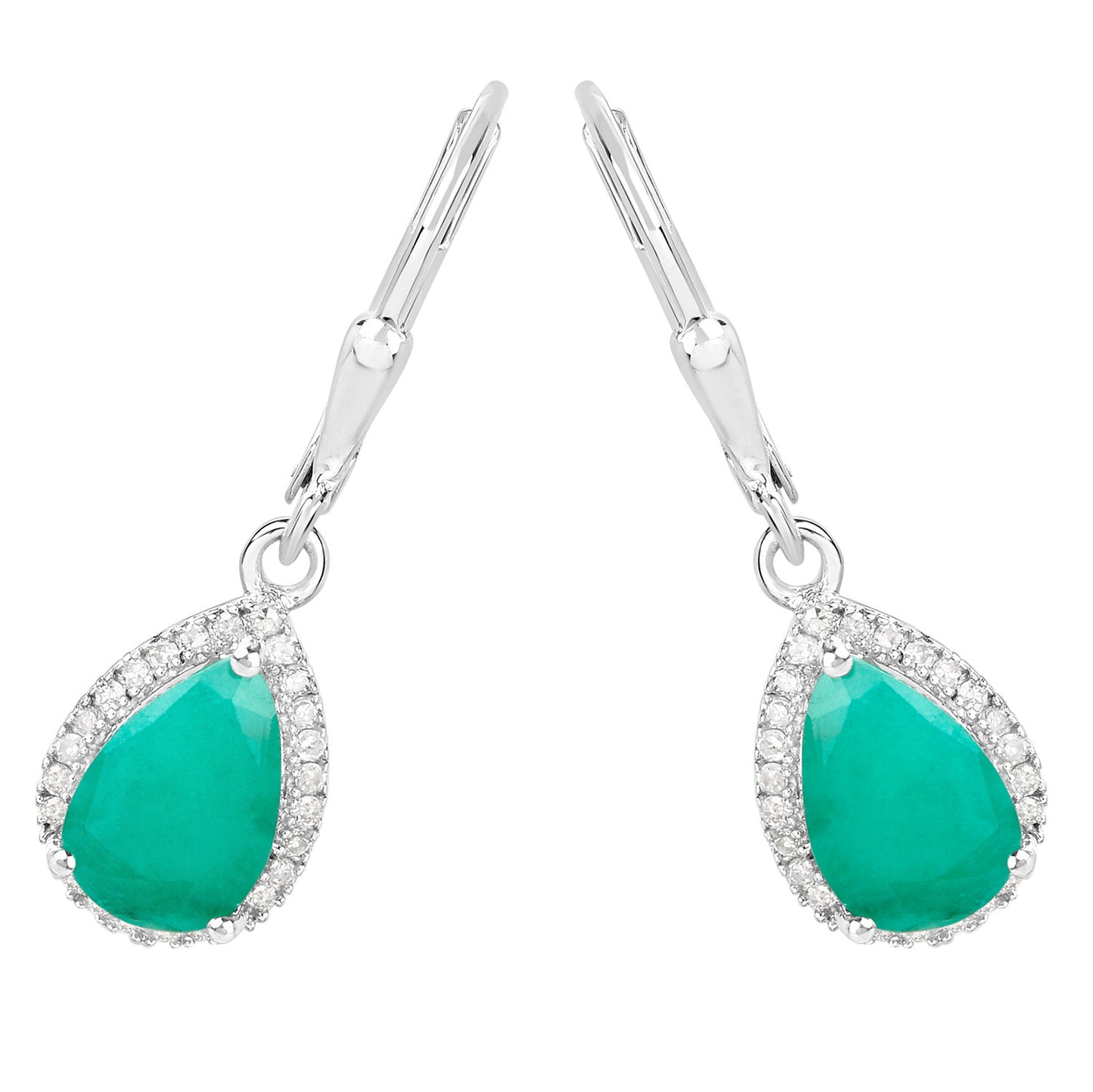 Natural Emerald Earrings With Diamonds 3.02 Carats Sterling Silver