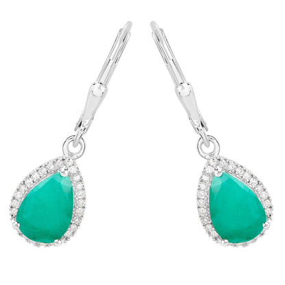 Natural Emerald Earrings With Diamonds 3.02 Carats Sterling Silver