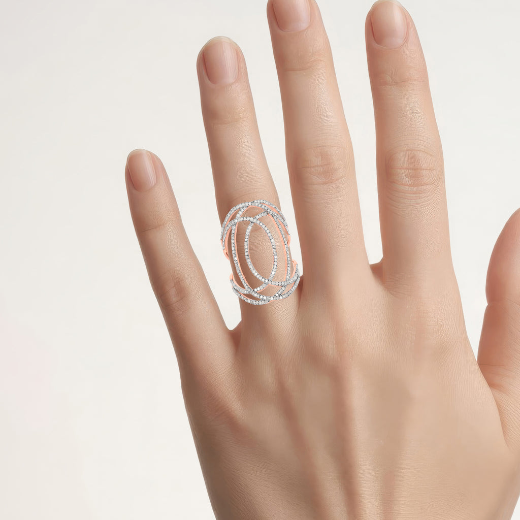 Diamond Ring 0.72 Carats Gold Plated Silver