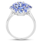 Tanzanite Cluster Ring 2.80 Carats Rhodium Plated Sterling Silver